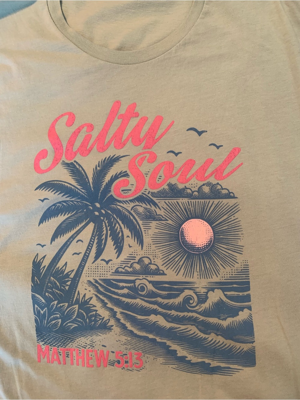 Salty Soul Short Sleeve Tee in light Aqua with Pink & Navy Graphic